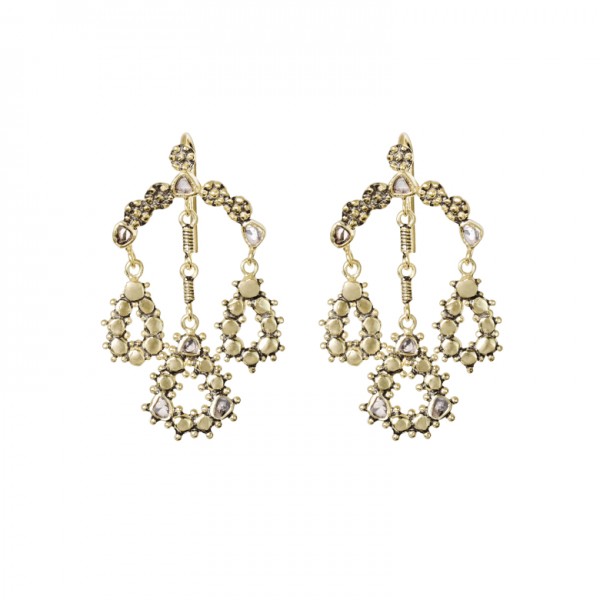 Marie Laure Chamorel sidabro auskarai su deimantų plokštelėmis Antique Gold